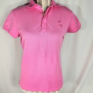 Ralph Lauren Golf Tailored Golf Fit Pink 1/4 Zip w/Snap Short Sleeve Top Medium